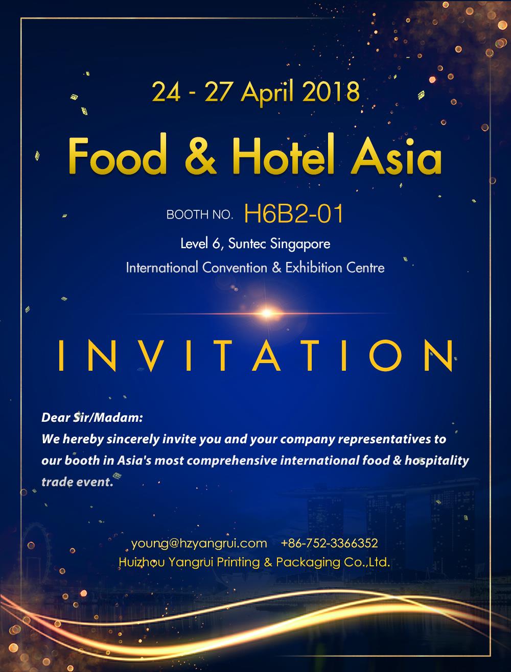 Yangrui Will Participate In Food &Hotel Asia 24-27 April,2018