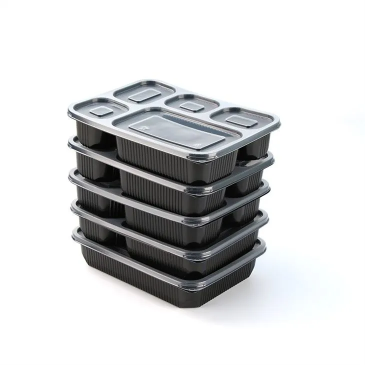5 Compartment Plastic Bento Lunch To Go Box Disposable Food Containers With Dividers