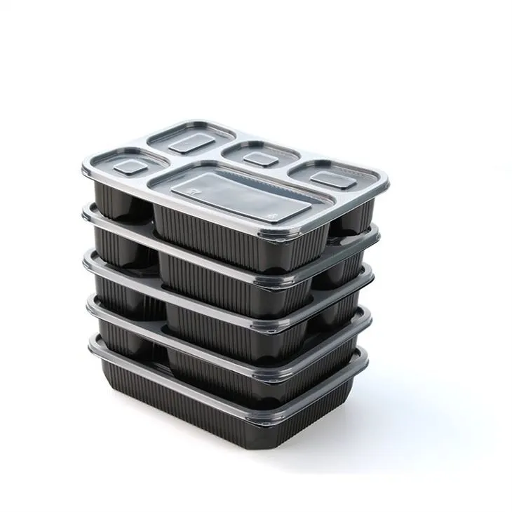 5 Compartment Plastic Bento Lunch To Go Box Disposable Food Containers With Dividers
