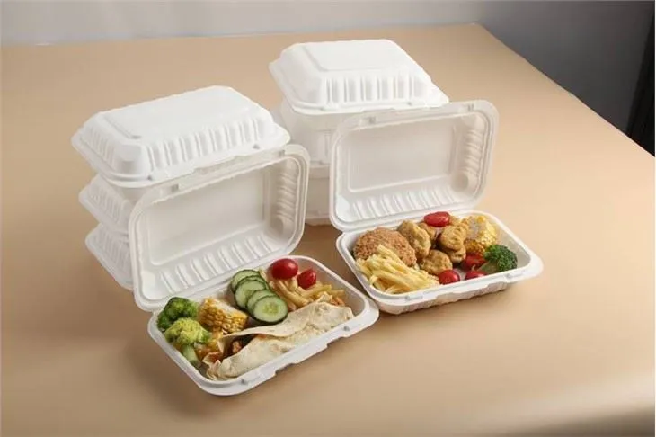 Thermoform Hinged Lid To Go Food Container Hamburger French Fries Mineral Filled