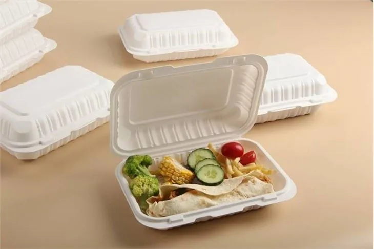 Thermoform Hinged Lid To Go Food Container Hamburger French Fries Mineral Filled