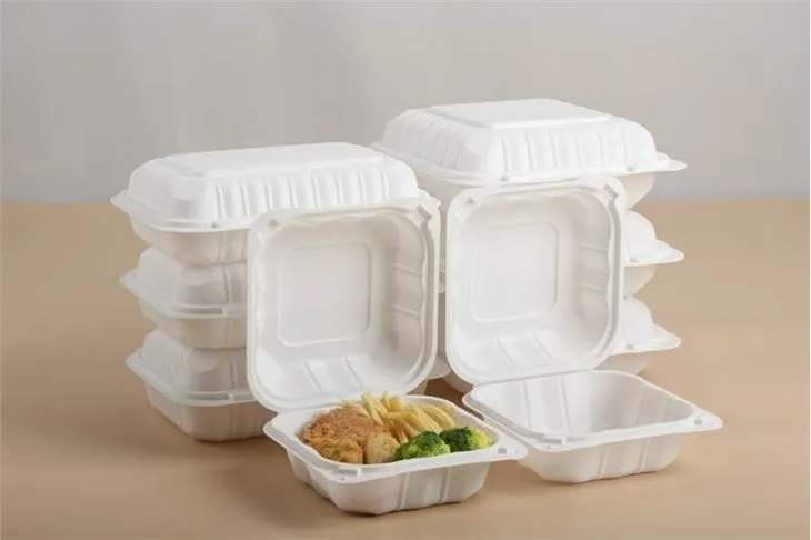 Thermoform Hinged Lid To Go Food Container Hamburger French Fries Mineral Filled