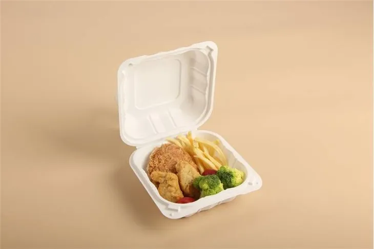 Thermoform Hinged Lid To Go Food Container Hamburger French Fries Mineral Filled