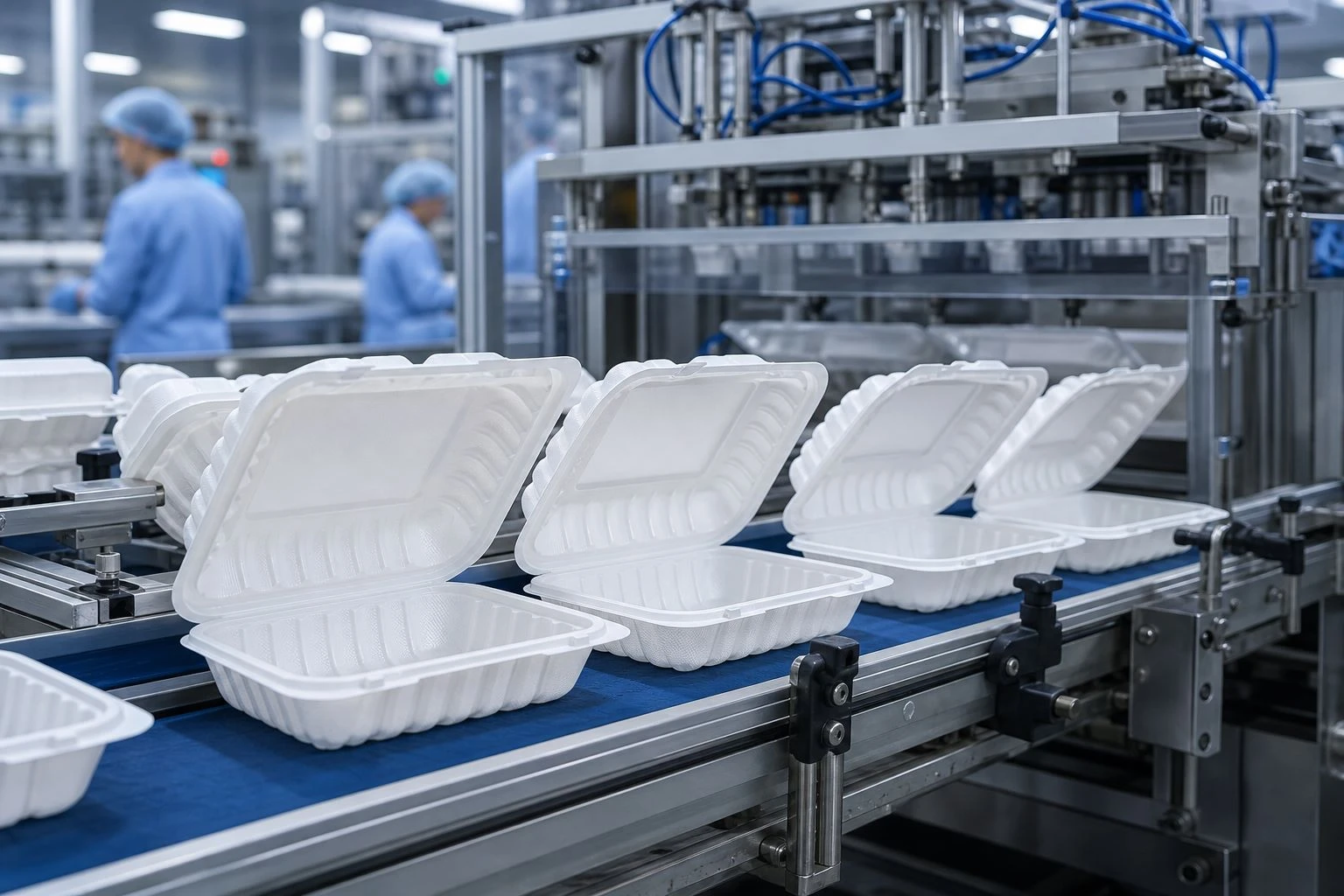 Automated production line manufacturing to go containers Automated production line manufacturing to go containers